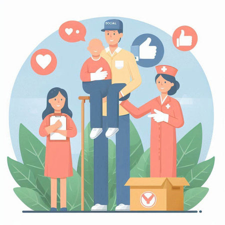 Volunteer and volunteer concept. Flat illustration of volunteer and volunteer vector concept for web designのイラスト素材