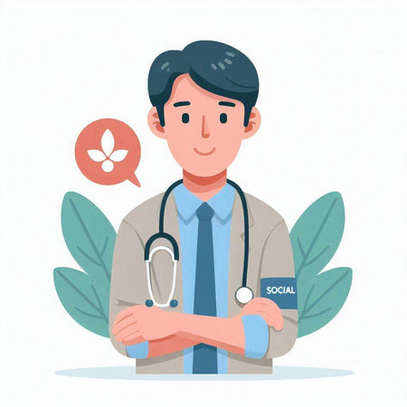 Male doctor with stethoscope. Vector illustration in cartoon style.のイラスト素材