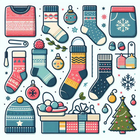 Set of Christmas and New Year icons. Colorful vector illustration.のイラスト素材