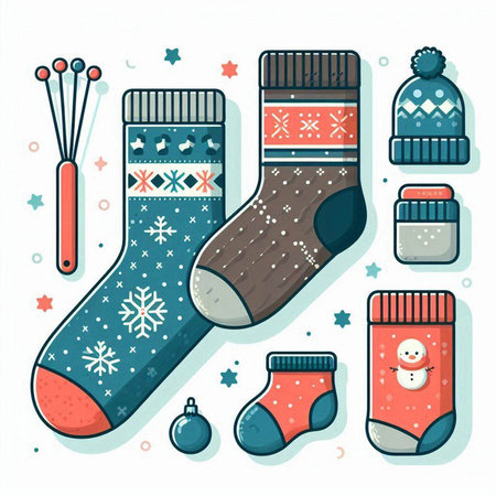 Christmas and New Year set of socks. Colorful vector illustration.のイラスト素材