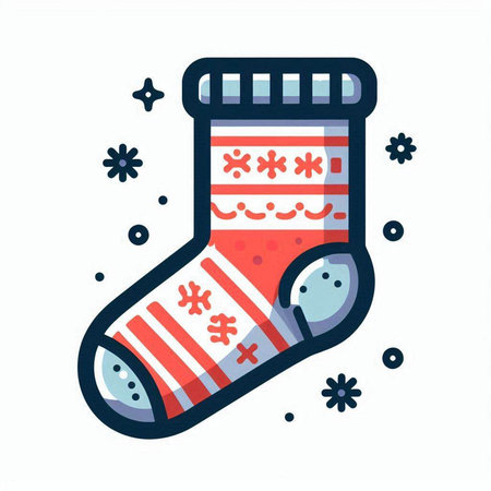 Christmas sock with snowflakes. Vector illustration in flat style.のイラスト素材