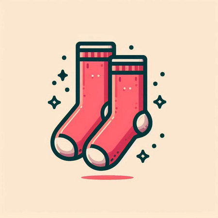 Vector illustration of a pair of christmas socks. Flat style.のイラスト素材