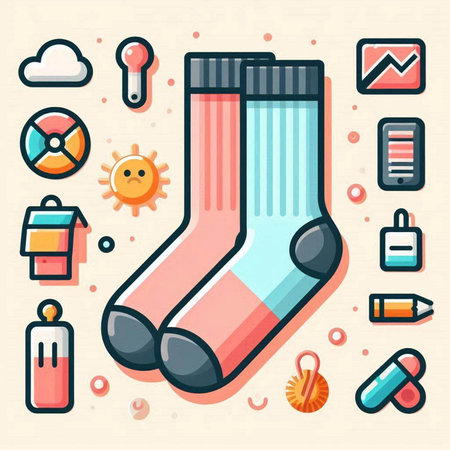 Socks with different icons. Vector illustration in flat design style.のイラスト素材