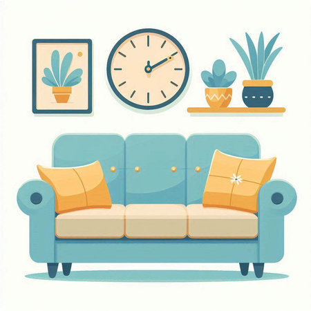 Sofa with pillows in living room. Vector illustration.のイラスト素材