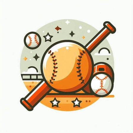 Baseball emblem with ball, bat and ball. Vector illustration.のイラスト素材