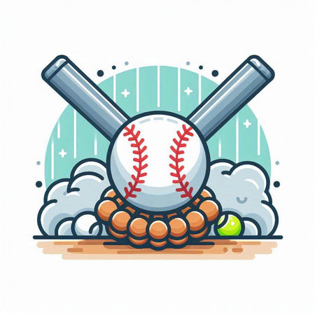 Baseball ball and bats. Vector illustration in flat style on white background.のイラスト素材