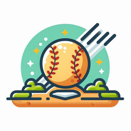 Baseball ball on the field. Vector illustration in flat style.のイラスト素材