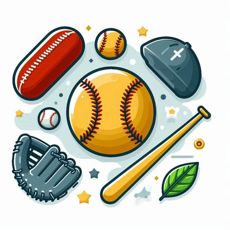 Baseball sport equipment. Ball, bat, glove, ball. Vector illustrationのイラスト素材