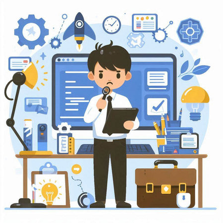 Businessman working at office. Flat design style modern vector illustration.のイラスト素材