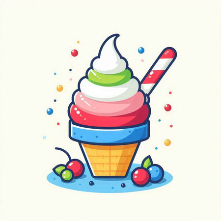 Ice cream icon on white background. Vector illustration of ice cream in cartoon style.のイラスト素材