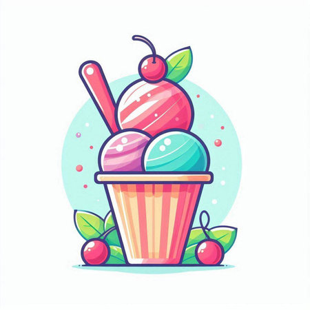 Ice cream in cup. Colorful vector illustration in cartoon style.のイラスト素材