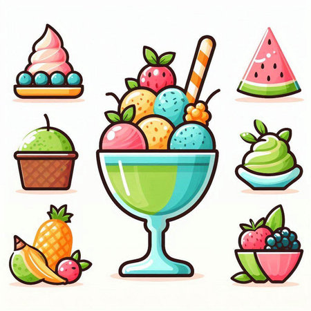 Fruit ice cream icon set. Cartoon illustration of fruit ice cream vector icons for web designのイラスト素材