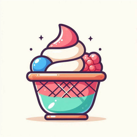 Ice cream in a basket. Vector illustration in flat cartoon style.のイラスト素材