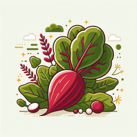 Beetroot with leaves and berries. Vector illustration in flat style.のイラスト素材