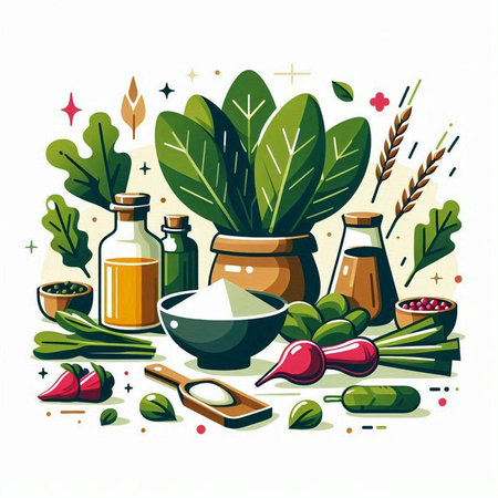 Herbs and spices. Vector illustration in flat style on white background.のイラスト素材