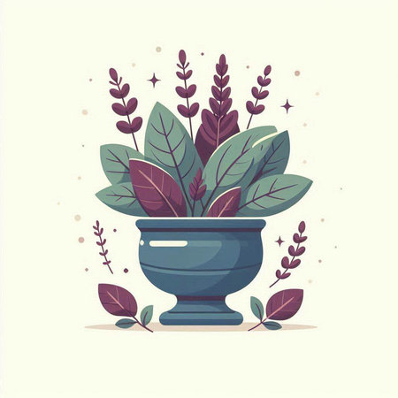 Flowerpot with leaves and plants. Vector illustration in flat styleのイラスト素材