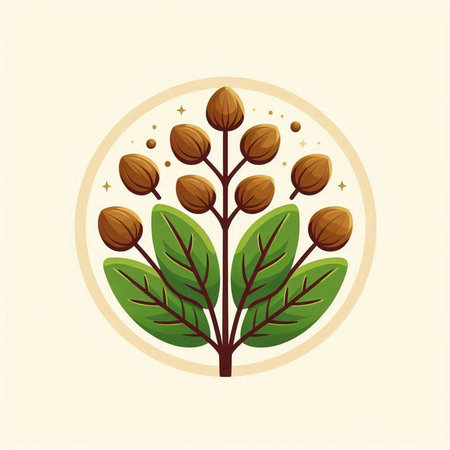 Coffee beans and leaves. Vector illustration in flat style.のイラスト素材