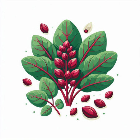 Beetroot leaves and seeds on white background. Vector illustration.のイラスト素材