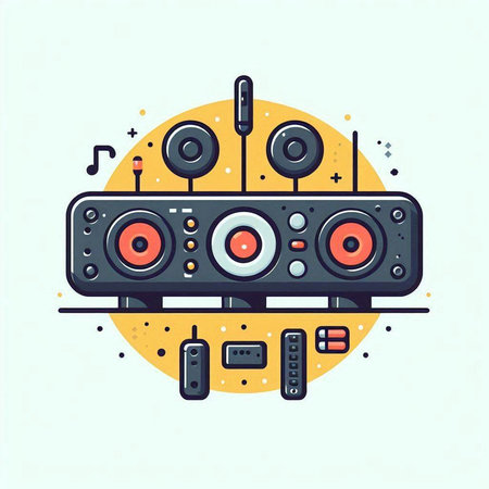Vector illustration of sound system. Flat line art design for web, site, advertising, banner, poster, board and print.のイラスト素材
