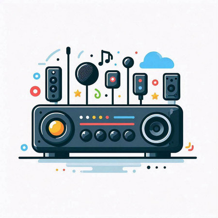 Vector illustration of colorful flat design concept of music and sound studio equipment.のイラスト素材