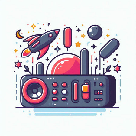 Retro video game console. Vector illustration in line art style.のイラスト素材
