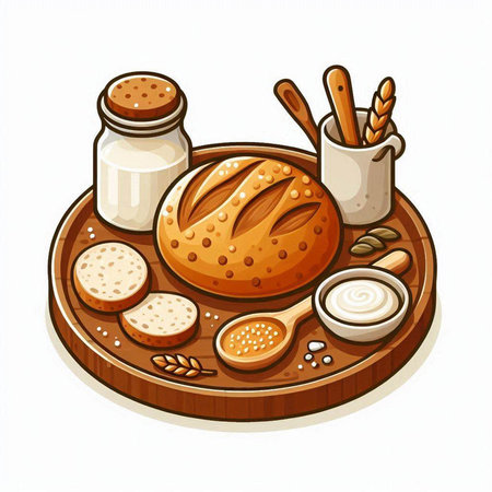 Illustration of bread on a wooden board. Vector illustration of bread.のイラスト素材