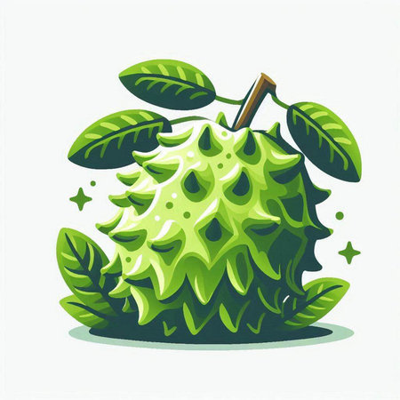 Illustration of a custard apple with leaves on a white backgroundのイラスト素材