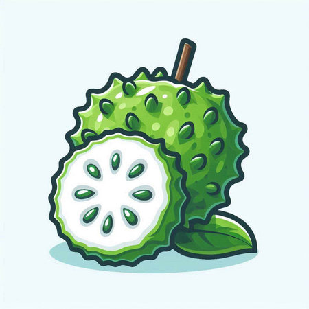 Soursop fruit isolated on white background. Cartoon vector illustration.のイラスト素材