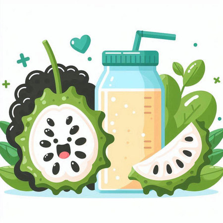 Vector illustration of a smoothie in a bottle with a straw and a slice of guava.のイラスト素材