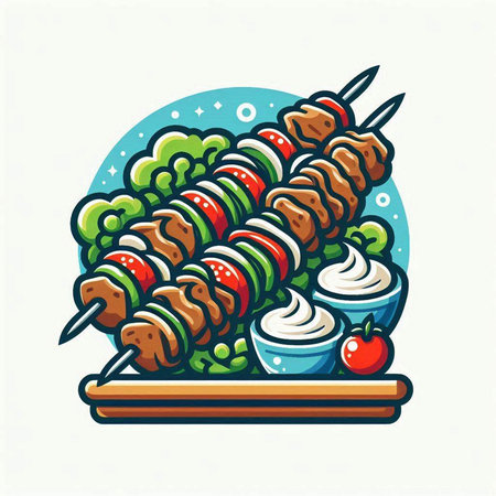 Grilled kebab on a skewer. Vector illustration.のイラスト素材