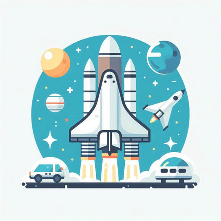 Space rocket in flat design style. Vector illustration on white background.のイラスト素材