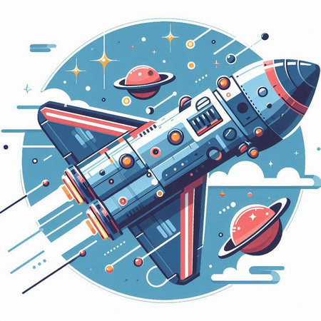 Space rocket in outer space. Vector illustration in flat design style.のイラスト素材