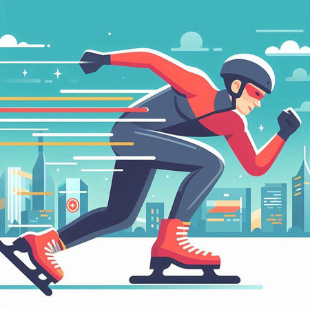 Ice skating in the city. Sport and recreation. Vector illustration.のイラスト素材