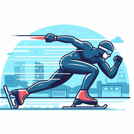 Speed skating, winter sports. Vector illustration in flat cartoon style.のイラスト素材