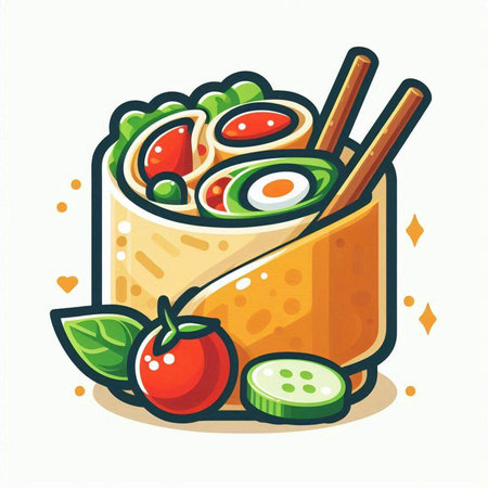 Vector illustration of a bowl of salad with chopsticks and vegetables.のイラスト素材