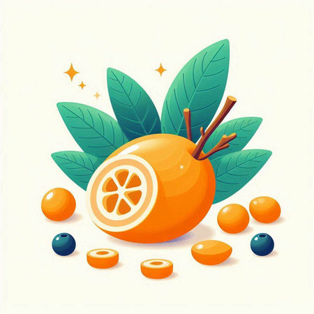 Orange fruit with leaves on white background. Vector illustration. Eps10のイラスト素材