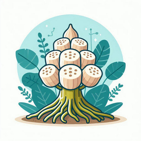 Coral tree with roots and leaves. Vector illustration in cartoon style.のイラスト素材