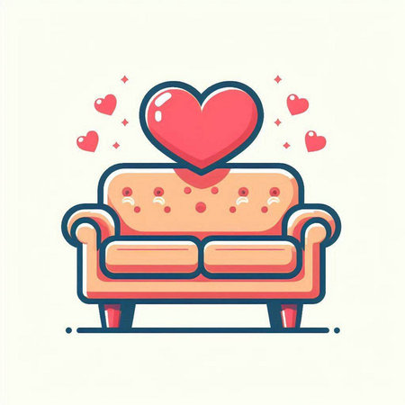 Valentine's day greeting card. Sofa with heart. Vector illustration.のイラスト素材