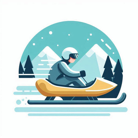 Snowboarder riding a snowmobile. Vector illustration in flat styleのイラスト素材