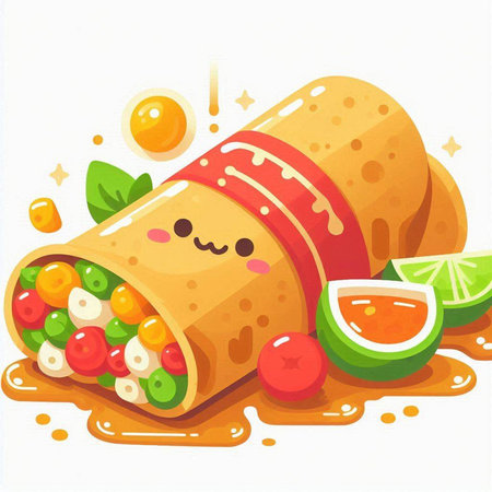 Vector illustration of kawaii tortilla wrap with kawaii faceのイラスト素材