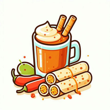 Coffee cup with snacks. Vector illustration isolated on white background.のイラスト素材