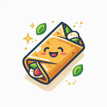 Kawaii vector illustration of a tortilla roll with kawaii face.のイラスト素材