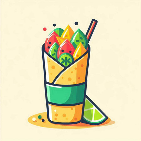 Vector illustration of a fruit salad in a paper cup on a light background.のイラスト素材