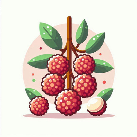 Lychee fruit. Vector illustration on white background. Isolated.のイラスト素材