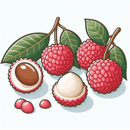 Ripe lychee fruit on white background. Vector illustration.のイラスト素材