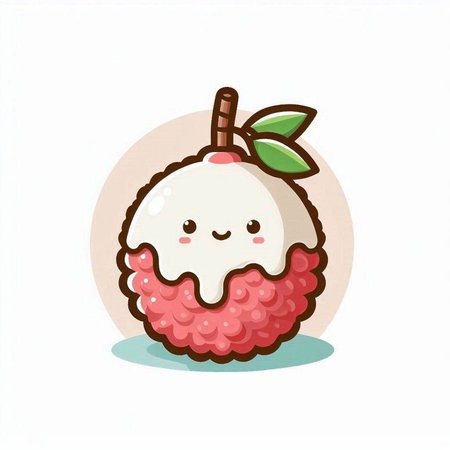 Funny cartoon lychee character. Vector illustration isolated on white background.のイラスト素材