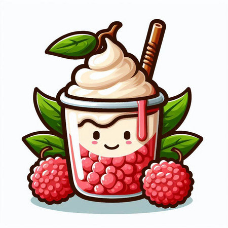 Raspberry yogurt in a glass cartoon vector illustration isolated on white backgroundのイラスト素材