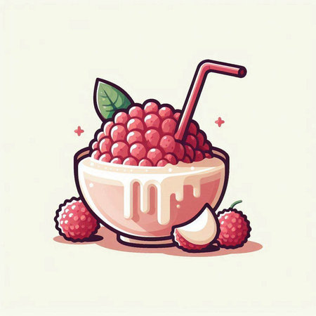 Raspberry smoothie in a bowl. Vector illustration on white background.のイラスト素材