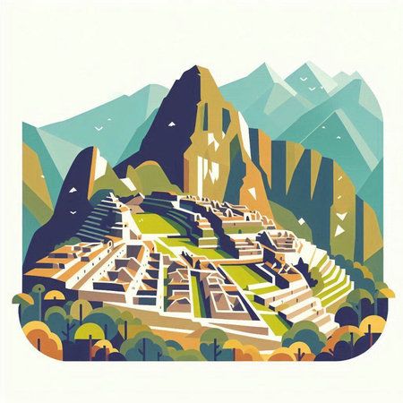 Vector illustration of a city in the mountains. Landscape of the cityのイラスト素材