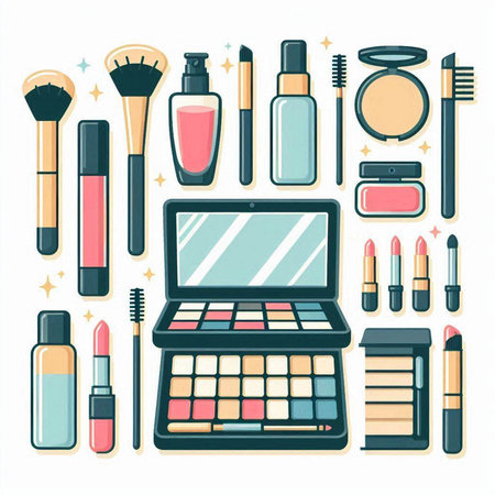 Set of make up and cosmetics. Vector illustration in flat style.のイラスト素材
